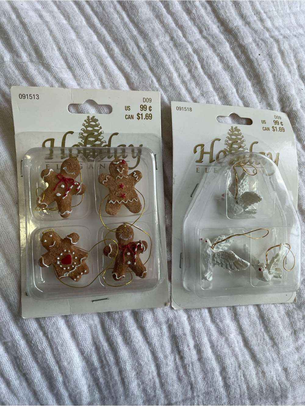 Mini Peace Dove & Gingerbread Man 1” Ornament Sets - Vintage